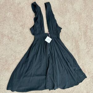Rachel Antonoff Black Deep-V Pleated Midi Dress